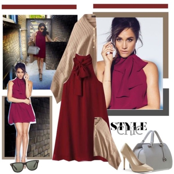 Vince Camuto Women's Bow-Neck Fit & Flare Dress (dark cherry/maroon)(size 12) - Picture 7 of 7